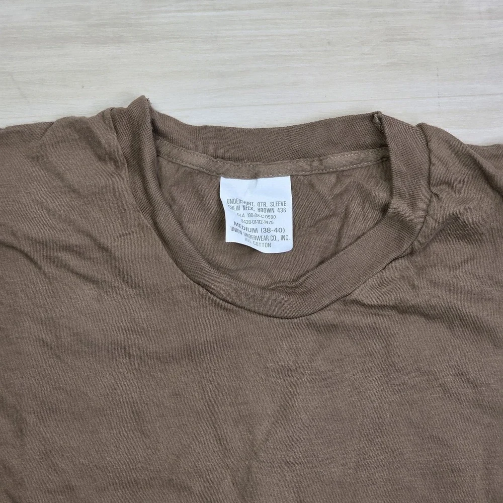 Vintage 80s U.S. Army Brown 436 Military Undershirt Union Underwear USA Sz Small
